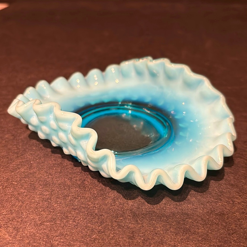 Vintage Blue Opalescence Hobnail Bon Bon Dish